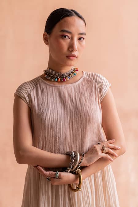 Swatti Kapoor White Chanderi Embroidery Round Neck Kishori Short Anarkali at Aza Fashions Swatti Kapoor_White Chanderi Embroidery Round Neck Kishori Short Anarkali _at_Aza_Fashions