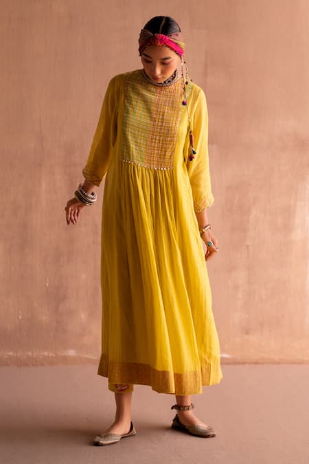 Buy Swatti Kapoor Yellow 40gm Chanderi Printed And Hand Embroidered Nitya Yoke Tunic Online at Aza Fashions Buy_Swatti Kapoor_Yellow 40gm Chanderi Printed And Hand Embroidered Nitya Yoke Tunic _Online_at_Aza_Fashions