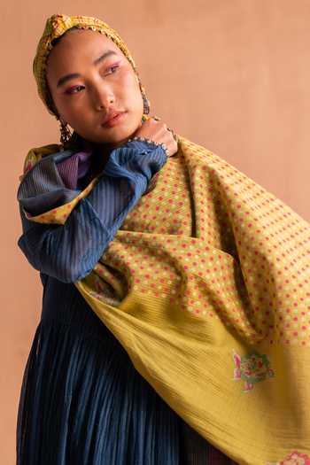 Swatti Kapoor Blue Polka Dots Saumya Chanderi Hand Block Printed Stole Online at Aza Fashions Swatti Kapoor_Blue Polka Dots Saumya Chanderi Hand Block Printed Stole _Online_at_Aza_Fashions
