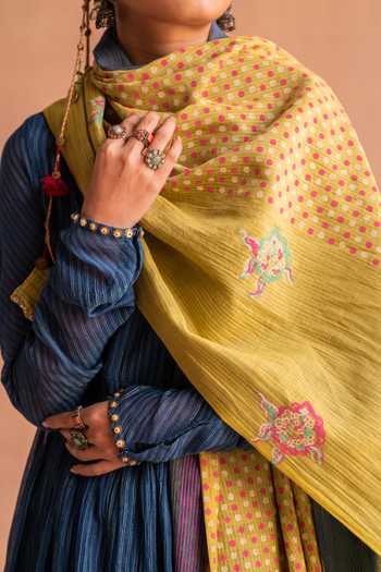 Swatti Kapoor Blue Polka Dots Saumya Chanderi Hand Block Printed Stole at Aza Fashions Swatti Kapoor_Blue Polka Dots Saumya Chanderi Hand Block Printed Stole _at_Aza_Fashions