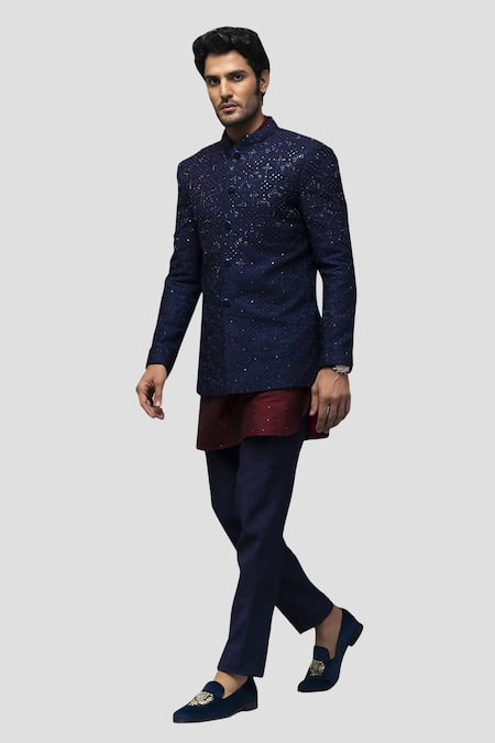 Asuka Chanderi Silk Embroidered Bandhgala Set 