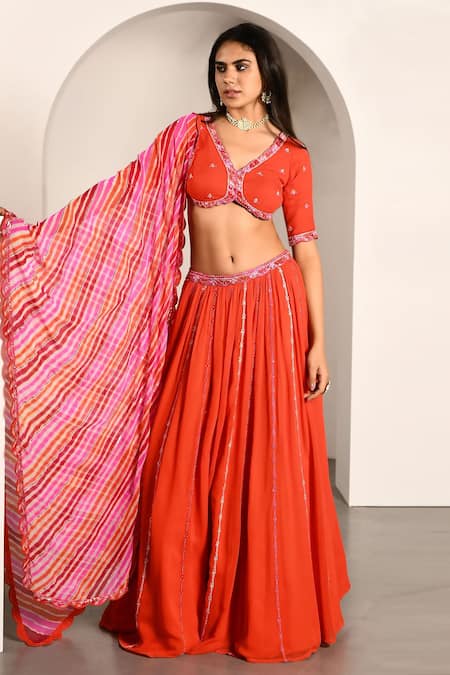 k-anshika Stripe Embroidered Lehenga Set 