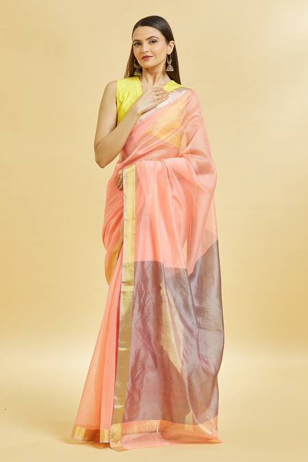 Peach woven art silk saree with blouse - Samvegi Creation - 4119899