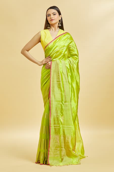 Mint N Oranges Chanderi Silk Saree With Blouse Piece 