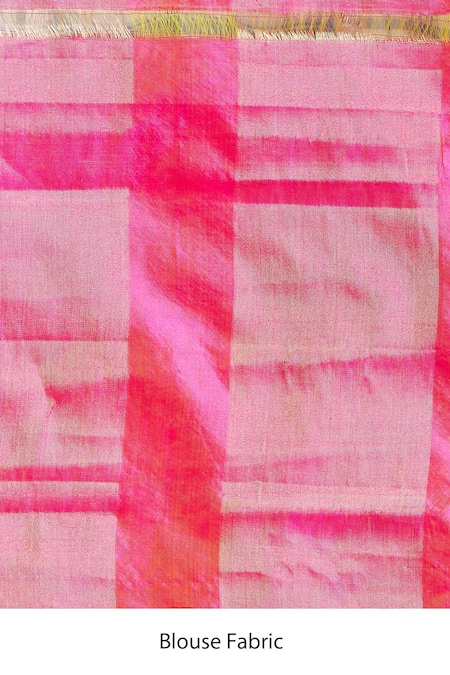 Mint N Oranges_Green Chanderi , Zari V-neck Saree With Blouse Piece _at_Aza_Fashions