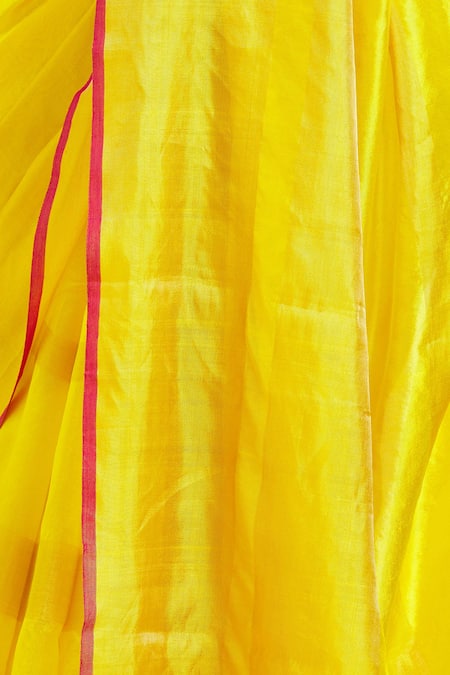 Buy_Mint N Oranges_Yellow Chanderi , Tassels Round Neck Plain Saree With Blouse Piece _Online_at_Aza_Fashions