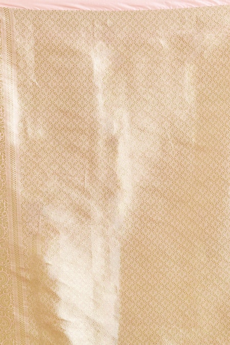 Shop_Mint N Oranges_Pink Silk Zari Banarasi Woven Saree With Blouse Piece_Online_at_Aza_Fashions