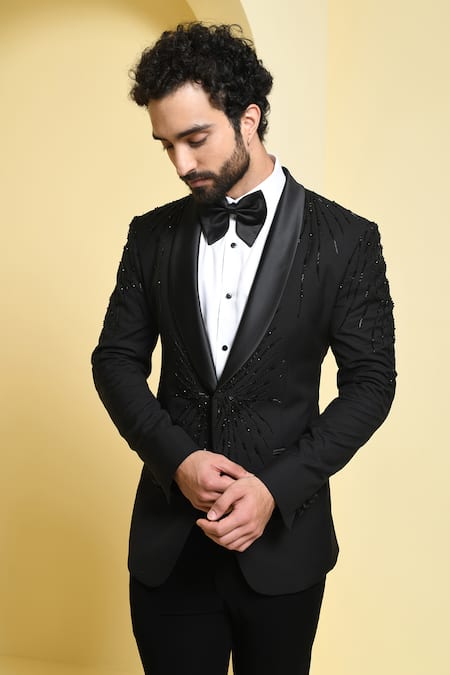 Kustomeyes Black Rayon Beads, Cut Work Stardust Pattern Blazer Set Online at Aza Fashions Kustomeyes_Black Rayon Beads, Cut Work Stardust Pattern Blazer Set _Online_at_Aza_Fashions