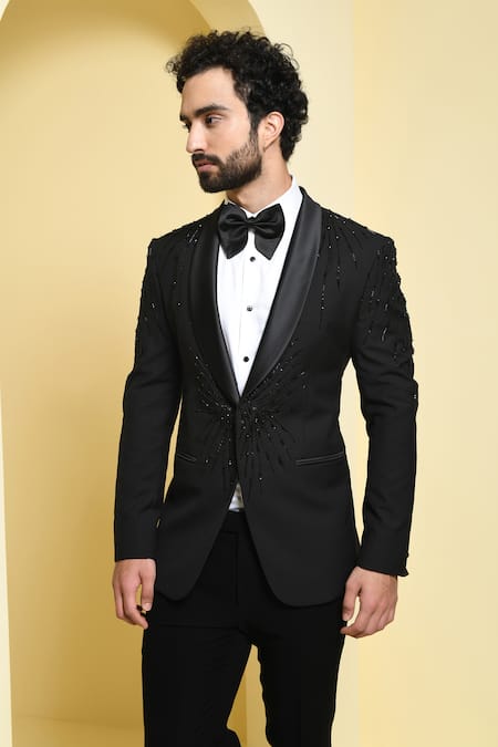 Buy Kustomeyes Black Rayon Beads, Cut Work Stardust Pattern Blazer Set Online at Aza Fashions Buy_Kustomeyes_Black Rayon Beads, Cut Work Stardust Pattern Blazer Set _Online_at_Aza_Fashions