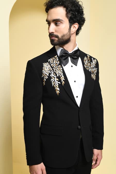 Buy Kustomeyes Black Rayon Embroidery Gota Placement Blazer Set Online at Aza Fashions Buy_Kustomeyes_Black Rayon Embroidery Gota Placement Blazer Set _Online_at_Aza_Fashions