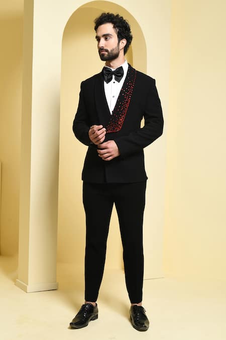 Buy Kustomeyes Black Rayon Crystals Placket Embroidered Blazer Set Online at Aza Fashions Buy_Kustomeyes_Black Rayon Crystals Placket Embroidered Blazer Set _Online_at_Aza_Fashions