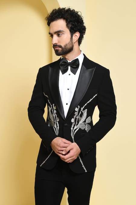 Kustomeyes Black Rayon Embroidery Zari Thread Blazer Set Online at Aza Fashions Kustomeyes_Black Rayon Embroidery Zari Thread Blazer Set _Online_at_Aza_Fashions