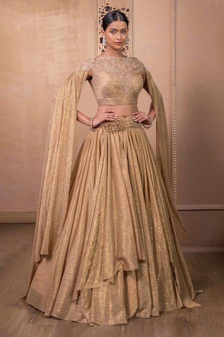 Tarun Tahiliani Metallic Crinkle Tulle Skirt With Blouse 