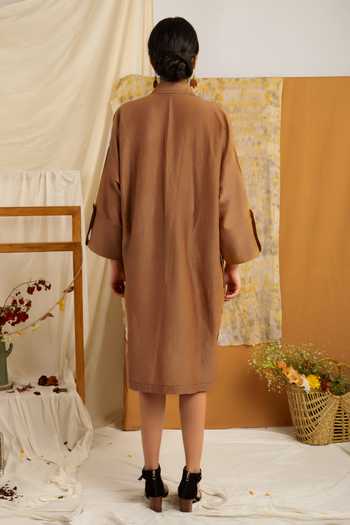 Shop Meesa Brown Silk, Chanderi Collared Shirt at Aza Fashions Shop_Meesa_Brown Silk, Chanderi Collared Shirt_at_Aza_Fashions