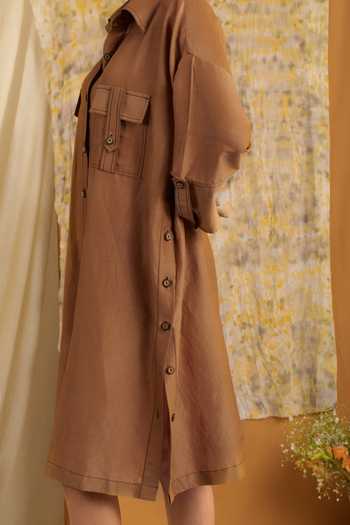 Meesa Brown Silk, Chanderi Collared Shirt at Aza Fashions Meesa_Brown Silk, Chanderi Collared Shirt_at_Aza_Fashions
