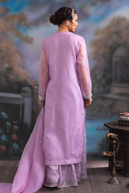 Shop Meesa Purple Pure Katan Silk Embroidered Sequin Chand Kurta Palazzo Set at Aza Fashions Shop_Meesa_Purple Pure Katan Silk Embroidered Sequin Chand Kurta Palazzo Set _at_Aza_Fashions