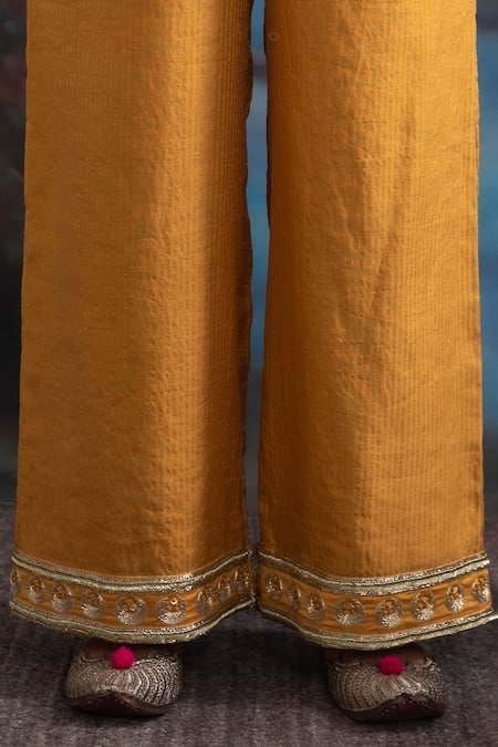 Shop Meesa Yellow Chanderi Silk Placed Moon Pattern Kurta Palazzo Set Online at Aza Fashions Shop_Meesa_Yellow Chanderi Silk Placed Moon Pattern Kurta Palazzo Set _Online_at_Aza_Fashions