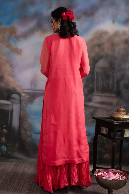 Shop Meesa Coral Chanderi , Kota Doria, Sequins, Zari, Sitare Kurta Sharara Set at Aza Fashions Shop_Meesa_Coral Chanderi , Kota Doria, Sequins, Zari, Sitare Kurta Sharara Set _at_Aza_Fashions