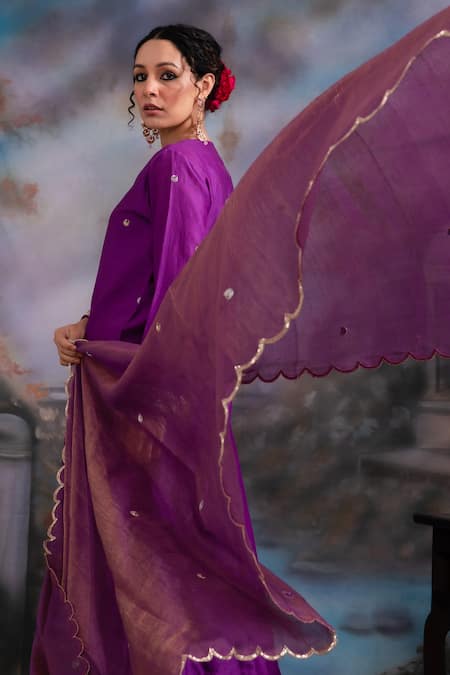 Meesa Purple Silk, Cotton, Placed Moon Kurta Sharara Set Online at Aza Fashions Meesa_Purple Silk, Cotton, Placed Moon Kurta Sharara Set _Online_at_Aza_Fashions