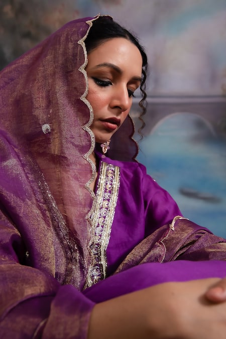 Meesa Purple Silk, Cotton, Placed Moon Kurta Sharara Set at Aza Fashions Meesa_Purple Silk, Cotton, Placed Moon Kurta Sharara Set _at_Aza_Fashions