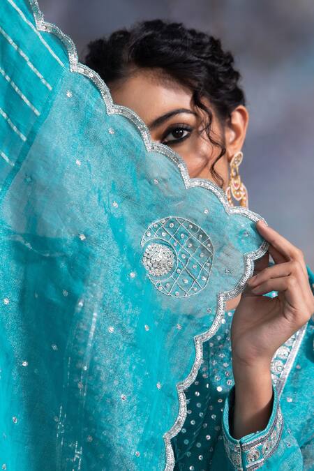 Buy Meesa Blue Cotton, Silk Sequins, Zari Keyhole Embroidered Placket Kurta Palazzo Set Online at Aza Fashions Buy_Meesa_Blue Cotton, Silk Sequins, Zari Keyhole Embroidered Placket Kurta Palazzo Set _Online_at_Aza_Fashions