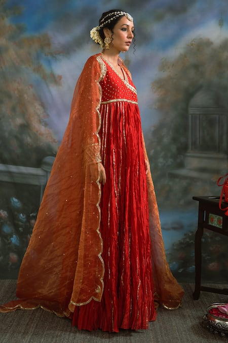 Buy Meesa Red Chanderi Silk, Tissue Sequins, Embellished Angarkha Anarkali With Dupatta Online at Aza Fashions Buy_Meesa_Red Chanderi Silk, Tissue Sequins, Embellished Angarkha Anarkali With Dupatta _Online_at_Aza_Fashions