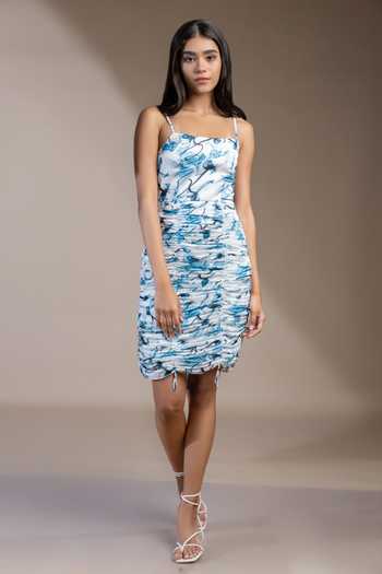 Mamicha_White Crepe Square Neck Ibiza Ruched Dress_Online_at_Aza_Fashions