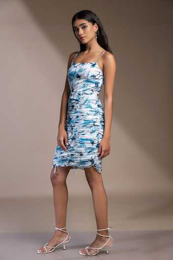 Buy_Mamicha_White Crepe Square Neck Ibiza Ruched Dress_Online_at_Aza_Fashions