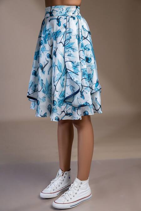Mamicha_White Satin Limpopo Floral Pattern Skirt_Online_at_Aza_Fashions
