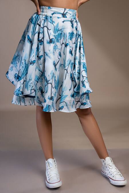 Mamicha_White Satin Limpopo Floral Pattern Skirt_at_Aza_Fashions