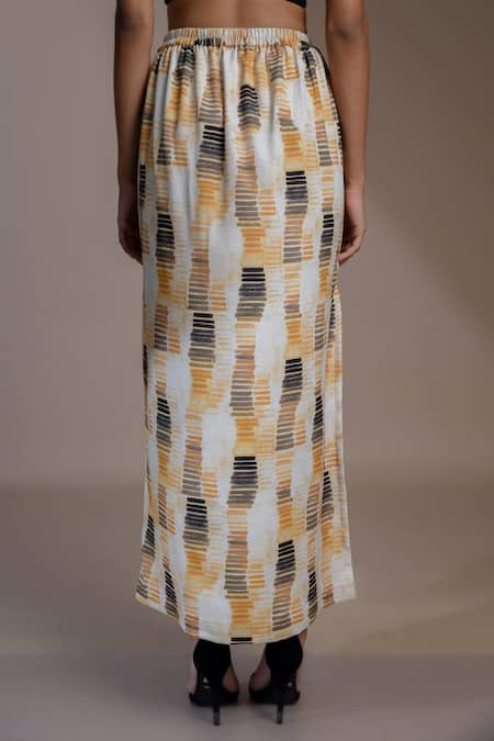 Shop_Mamicha_Yellow Chiffon Abstract Pattern A-line Skirt _Online_at_Aza_Fashions