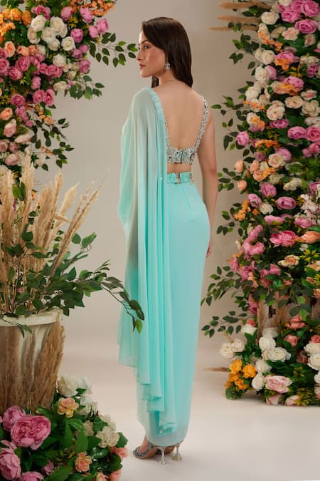 Preeti S Kapoor Carnation Pre-Draped Saree With Mirror Work Blouse 