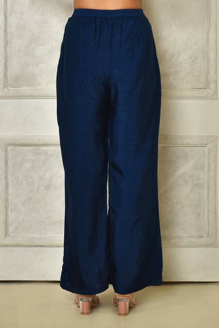 Samyukta Singhania_Blue Dola Silk Embroidered Ombre Pearl Embellished Top With Pant _Online_at_Aza_Fashions