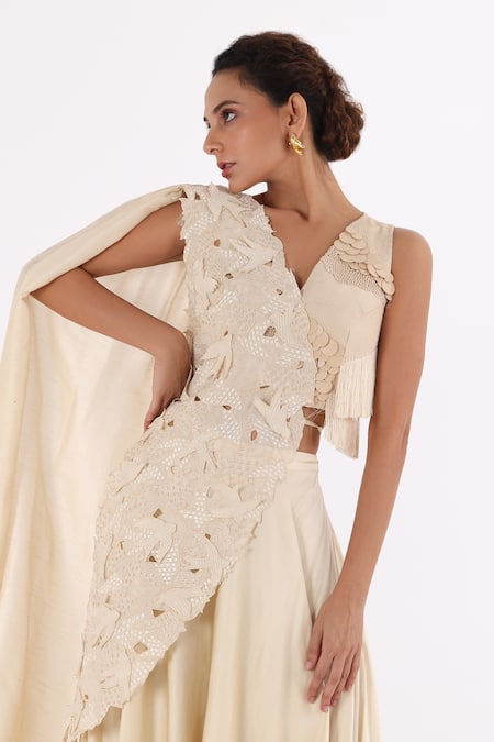 Shop Richa Khemka Ivory Bamboo, Modal, Satin, Organza Sequins, La Vela Embroidered Top Pant Set at Aza Fashions Shop_Richa Khemka_Ivory Bamboo, Modal, Satin, Organza Sequins, La Vela Embroidered Top Pant Set _at_Aza_Fashions