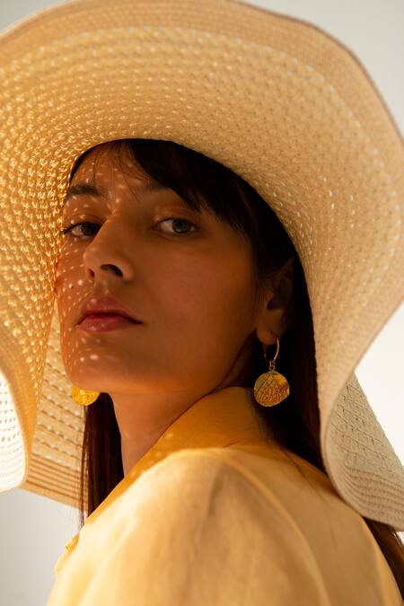 Richa Khemka_Yellow Organza, Cotton, Lycra, Modal, Satin, Oceano Shirt And Printed Skirt Set _Online_at_Aza_Fashions