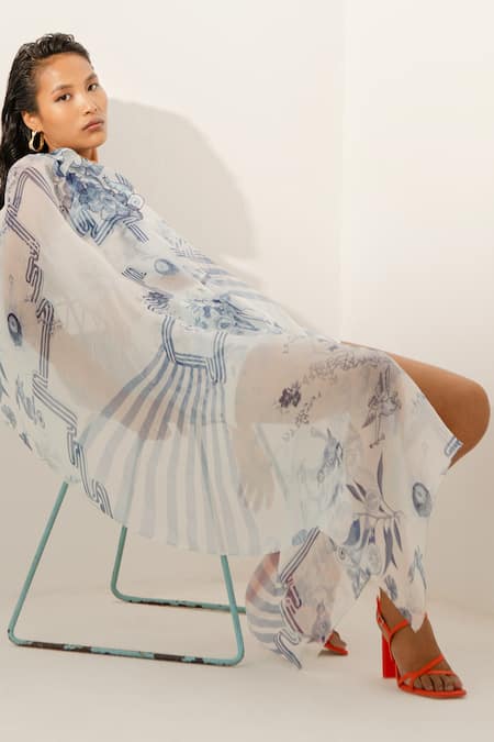 Richa Khemka Blue Organza, Modal, Satin, Taffeta Asymmetric Aurella Printed Top And Skirt Set Online at Aza Fashions Richa Khemka_Blue Organza, Modal, Satin, Taffeta Asymmetric Aurella Printed Top And Skirt Set _Online_at_Aza_Fashions