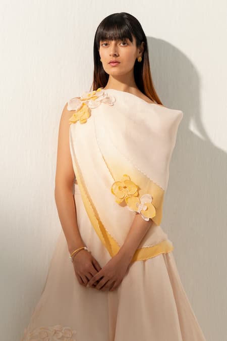 Richa Khemka_Pink Organza, Bamboo, Taffeta Embroidery June Placement Skirt And Top Set _Online_at_Aza_Fashions