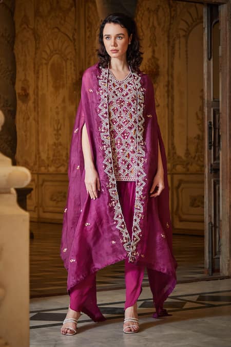 SAYISHA Flower Embroidered Border Jacket Dhoti Pant Set 