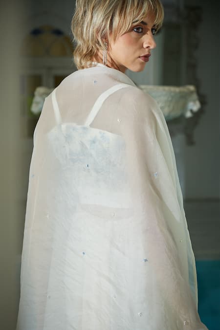 Buy Sayisha White Silk Hand Embroidery Floral Blouse Sweetheart Jacket Draped Skirt Set Online at Aza Fashions Buy_Sayisha_White Silk Hand Embroidery Floral Blouse Sweetheart Jacket Draped Skirt Set _Online_at_Aza_Fashions