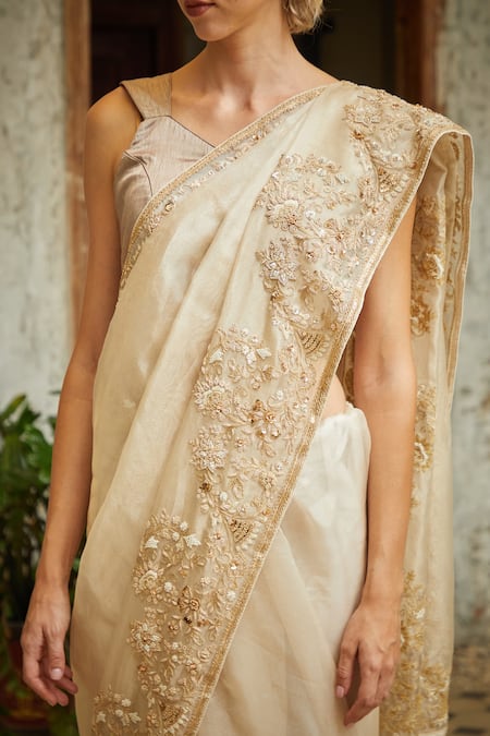 Sayisha Beige Embroidery Floral Cutdana Saree Online at Aza Fashions Sayisha_Beige Embroidery Floral Cutdana Saree _Online_at_Aza_Fashions