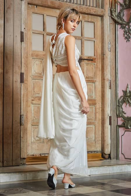 Shop Sayisha White Embroidered Sequin Saree at Aza Fashions Shop_Sayisha_White Embroidered Sequin Saree _at_Aza_Fashions
