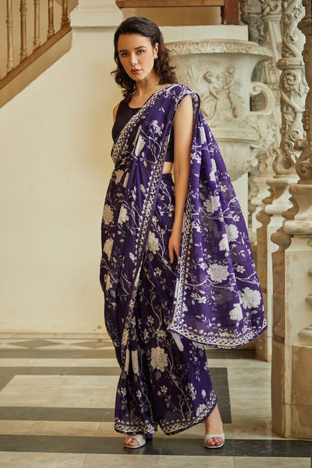 Purple Floral Purple Woven Pure Silk Saree