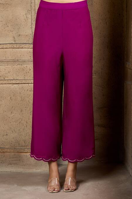 Aariyana Couture_Purple Cotton, Silk, Modal Sequins, Tikki Work Kaftan Kurta And Pant Set_Online_at_Aza_Fashions