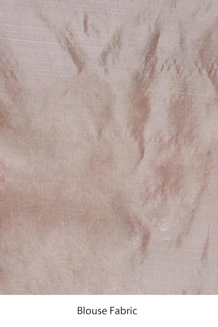 Shop_Mint N Oranges_Peach Chanderi, Silk V-neck Handwoven Saree With Blouse Piece _Online_at_Aza_Fashions