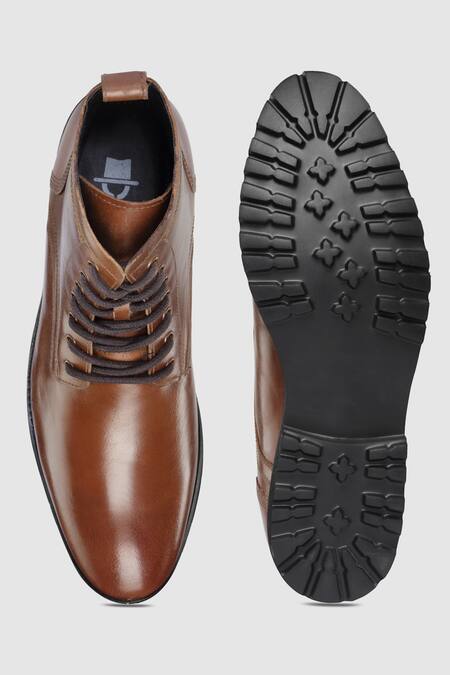 Shop Hats Off Accessories Brown Embroidery Leather Ankle Boots at Aza Fashions Shop_Hats Off Accessories_Brown Embroidery Leather Ankle Boots_at_Aza_Fashions