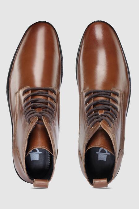 Hats Off Accessories Brown Embroidery Leather Ankle Boots Online at Aza Fashions Hats Off Accessories_Brown Embroidery Leather Ankle Boots_Online_at_Aza_Fashions