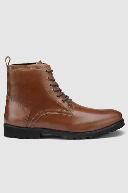 Shop Hats Off Accessories Brown Embroidery Leather Ankle Boots Shop_Hats Off Accessories_Brown Embroidery Leather Ankle Boots