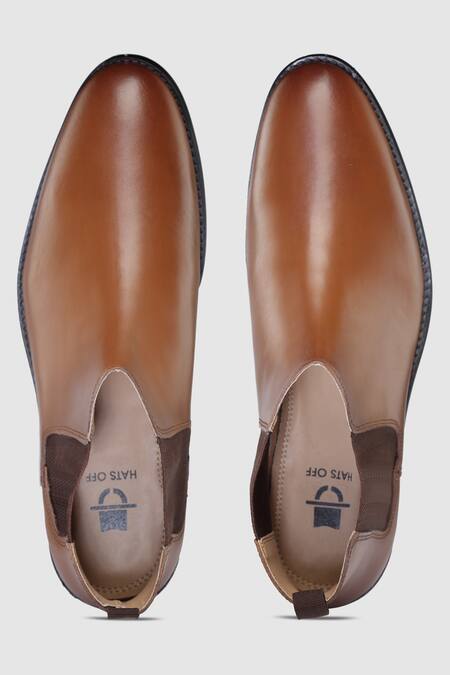 Hats Off Accessories_Brown Embroidery Leather Chelsea Boots_Online_at_Aza_Fashions