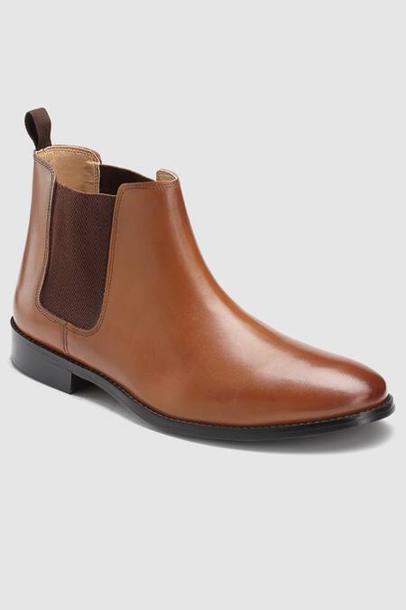 Buy_Hats Off Accessories_Brown Embroidery Leather Chelsea Boots_Online_at_Aza_Fashions