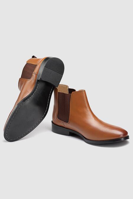 Shop_Hats Off Accessories_Brown Embroidery Leather Chelsea Boots_Online_at_Aza_Fashions